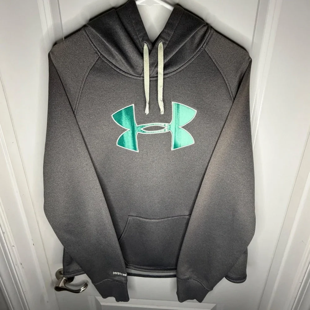 Under‎ Armour Storm1 Hoodie Mens Large Gray Teal Green Logo Pullover Sweatshirt